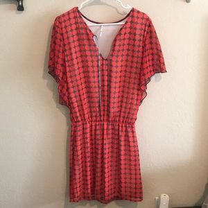 Orange and gray midi dress